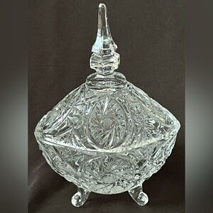 Imperlux Starlyt Vintage 24% Clear Art Handcut Lead Crystal Candy Dish w Steeple